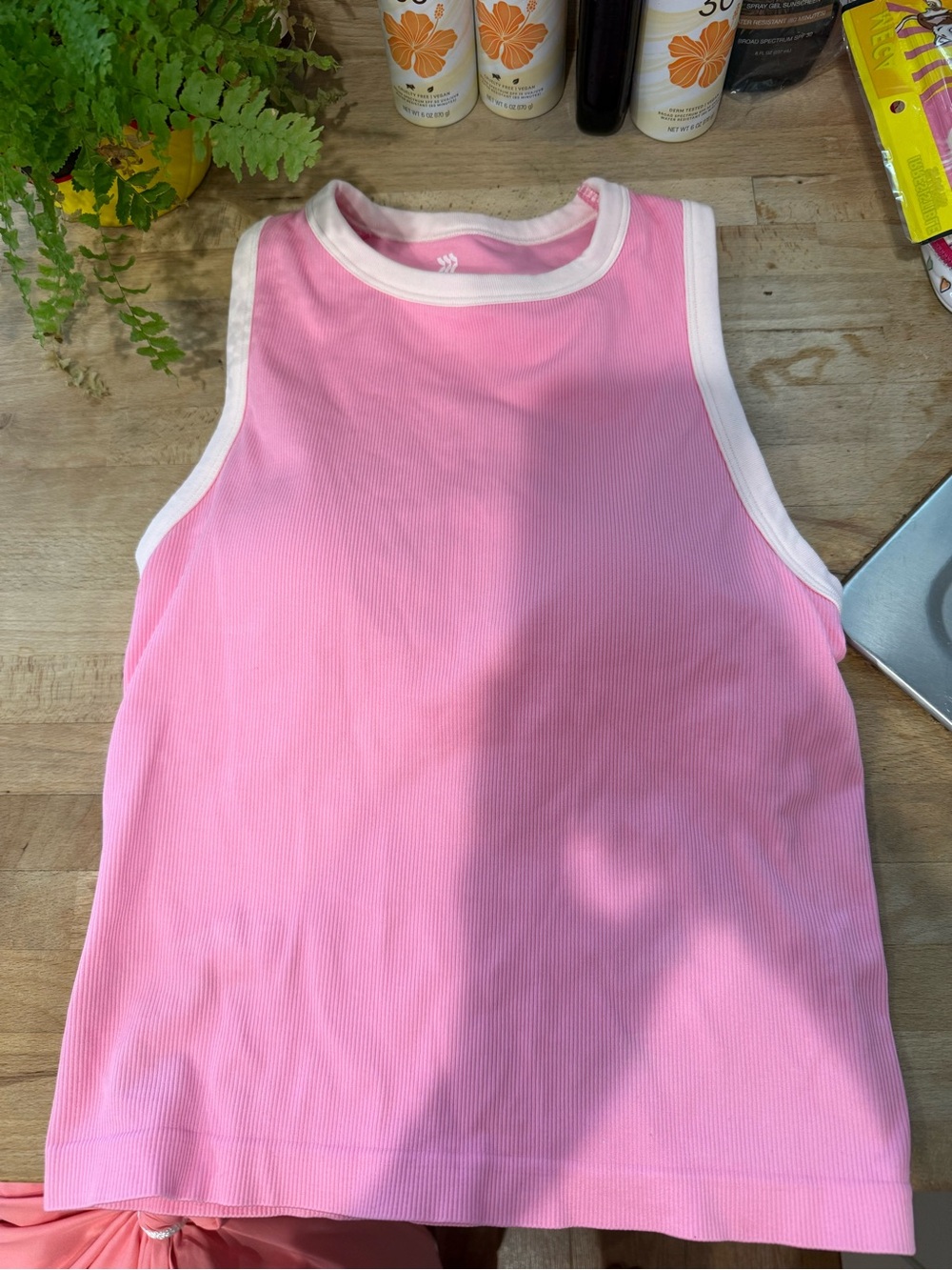 Target Pink Ribbed Tank with White Trim